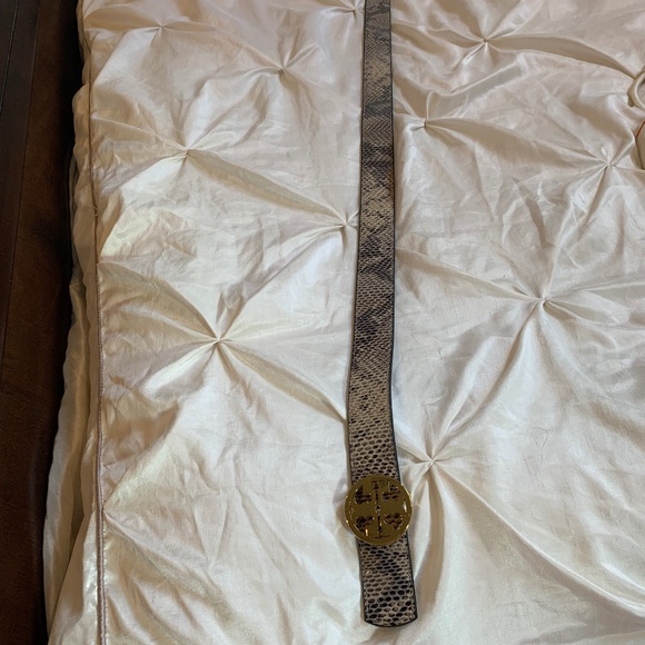 Tory Burch Tan/Black Snakeprint Reversible Leather Belt sz M - Picture 1 of 6